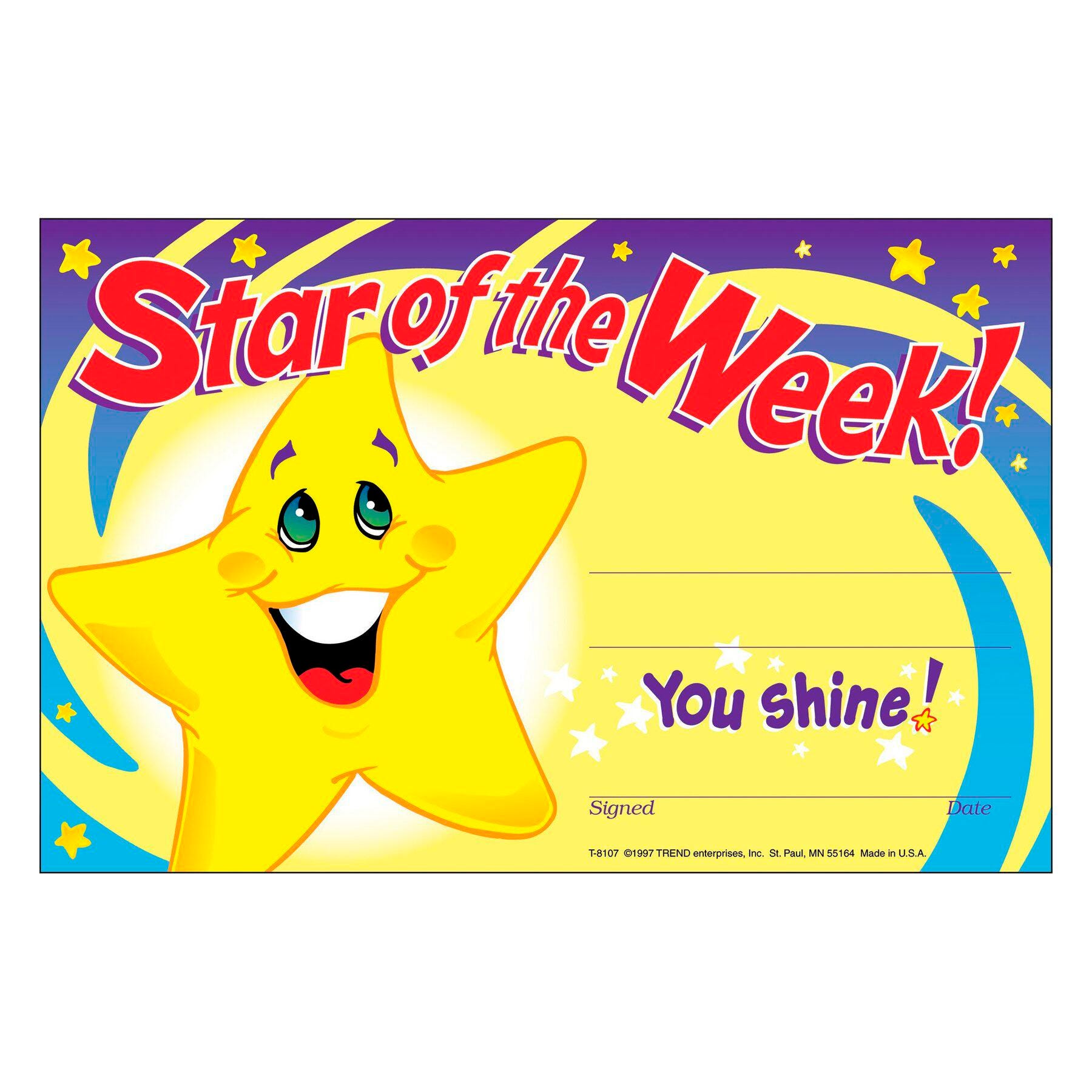 Trend Enterprises Star of the Week Recognition Award, Pack of 30, Item Number 250920